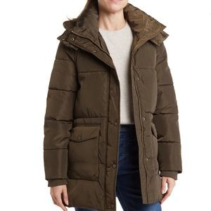 Lucky Brand Fingertip Hooded Puffer Parka Dark Army Sz Large